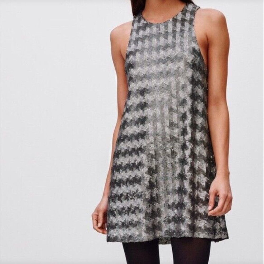 NWT ARITZIA TALULA CANTERBURY SILVER SEQUIN DRESS US SMALL